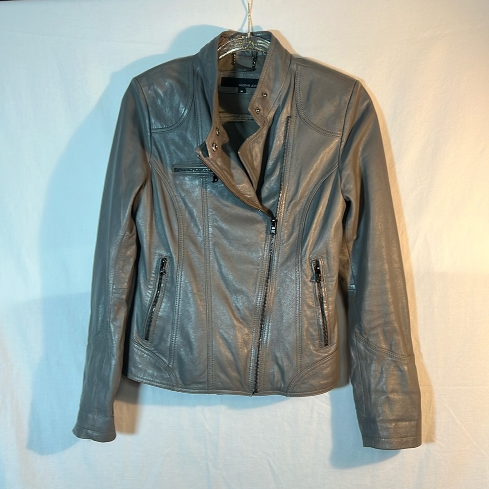 Wilsons Leather Women Biker Jacket gray size M